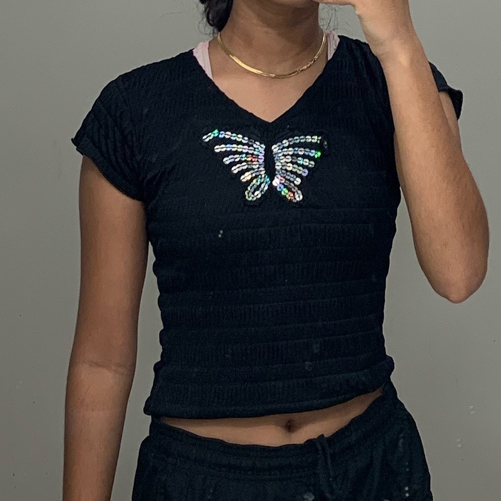 Small black butterfly top